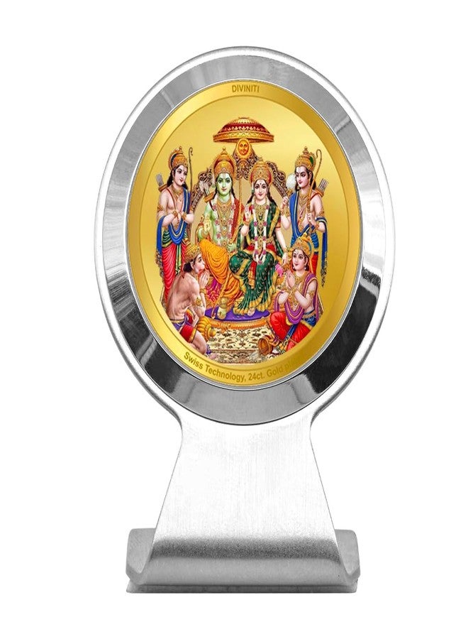 DIVINITI Ram Darbar God Idol Round Photo Frame Tabletop for Car Dashboard,Table Décor,Office,MCF 1CR Photo Frames&24K Gold Plated Foil| Religious Photo Frame Idol for Pooja,Gifts Items (6.2x4.5 cm) - Image 1